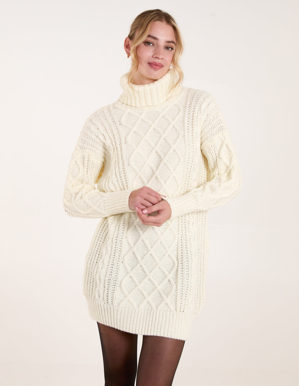 Cable Knit Jumper Dress Cream Cable Knit Roll Neck Jumper Dress