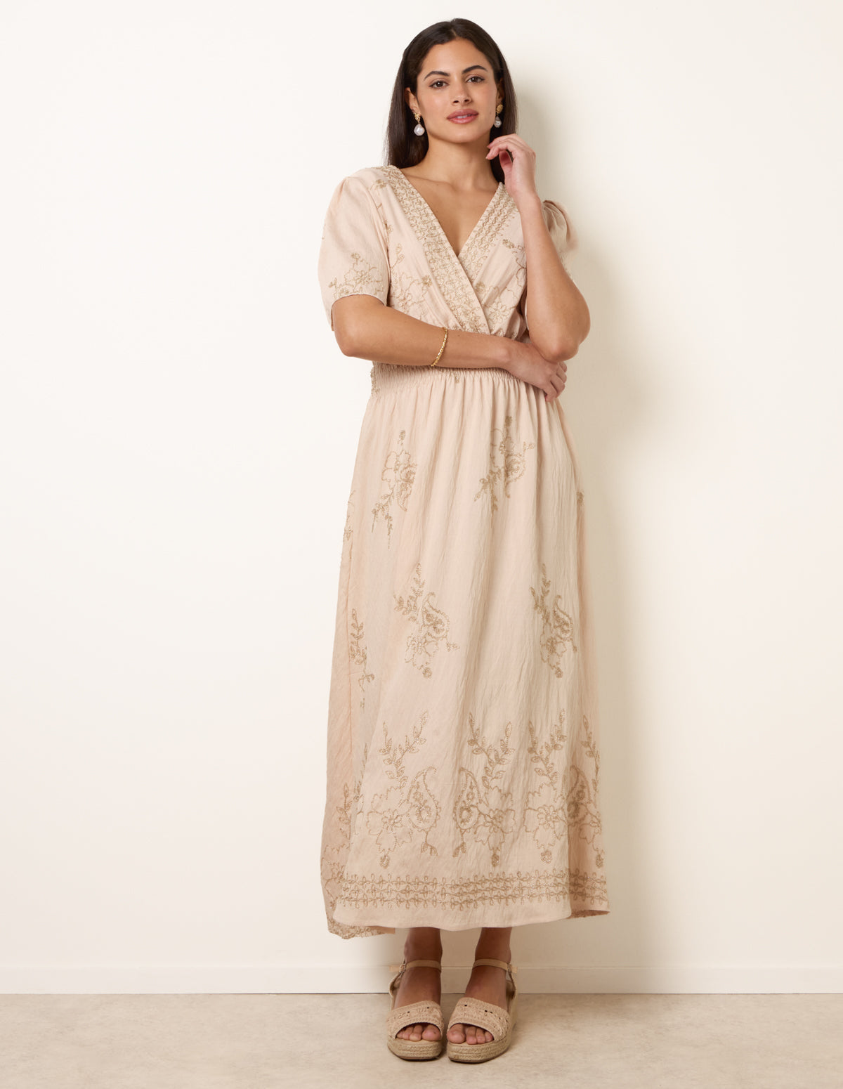 sachin and babi light blue dress Stone | Wrap Front Metallic Embroidery Floral Dress