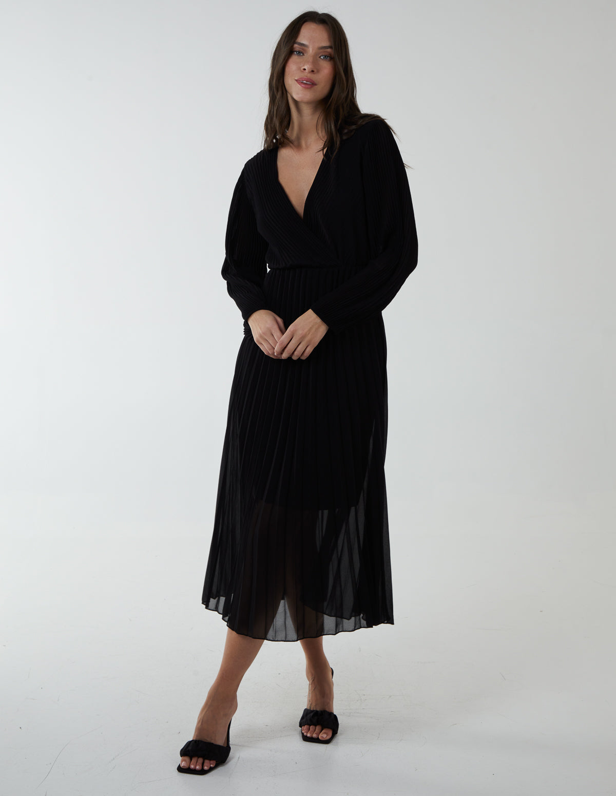 Black | Wrap Front Pleated Midi Dress | Blue Vanilla Black | Wrap Front Pleated Midi Dress | Blue Vanilla
