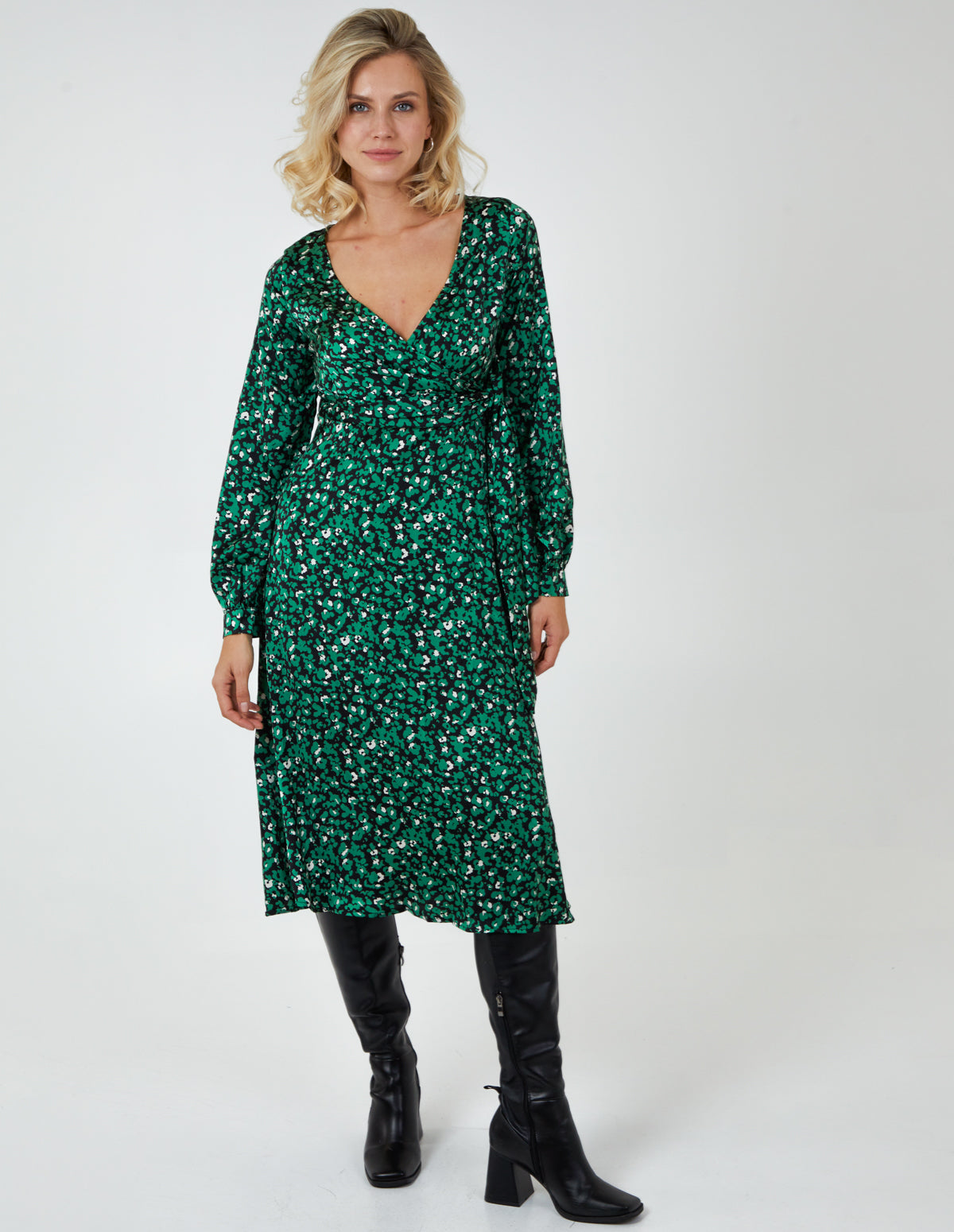 green leopard wrap dress Sarta Women's Green Leopard Print Faux Wrap Maxi Dress