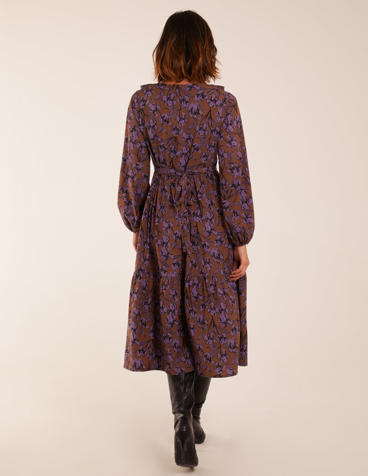 Brown | Ruffle Wrap Midi Dress | Blue Vanilla Brown | Ruffle Wrap Midi Dress | Blue Vanilla