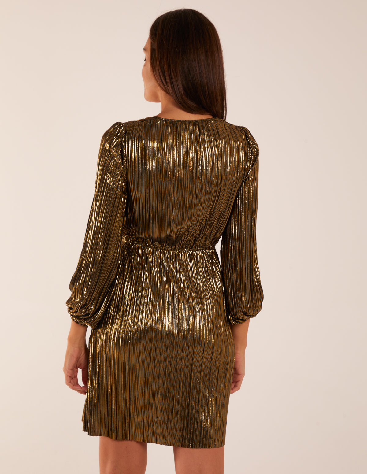 Gold | Foil Print V-Neck Mini Dress | Blue Vanilla Gold | Foil Print V-Neck Mini Dress | Blue Vanilla