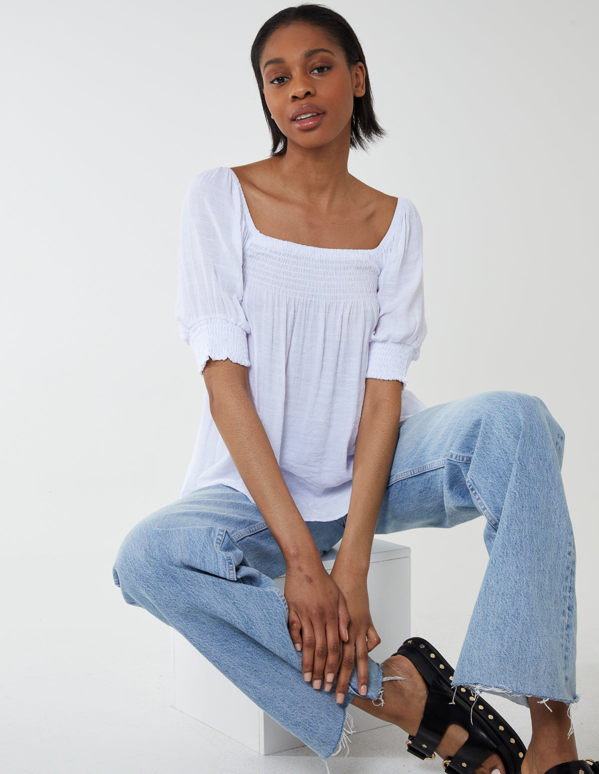 Shirred Puff Sleeve Top