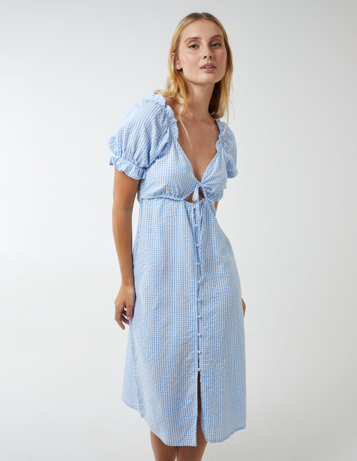 Light Blue | Milkmaid Cut Out Midi Dress | Blue Vanilla Light Blue | Milkmaid Cut Out Midi Dress | Blue Vanilla