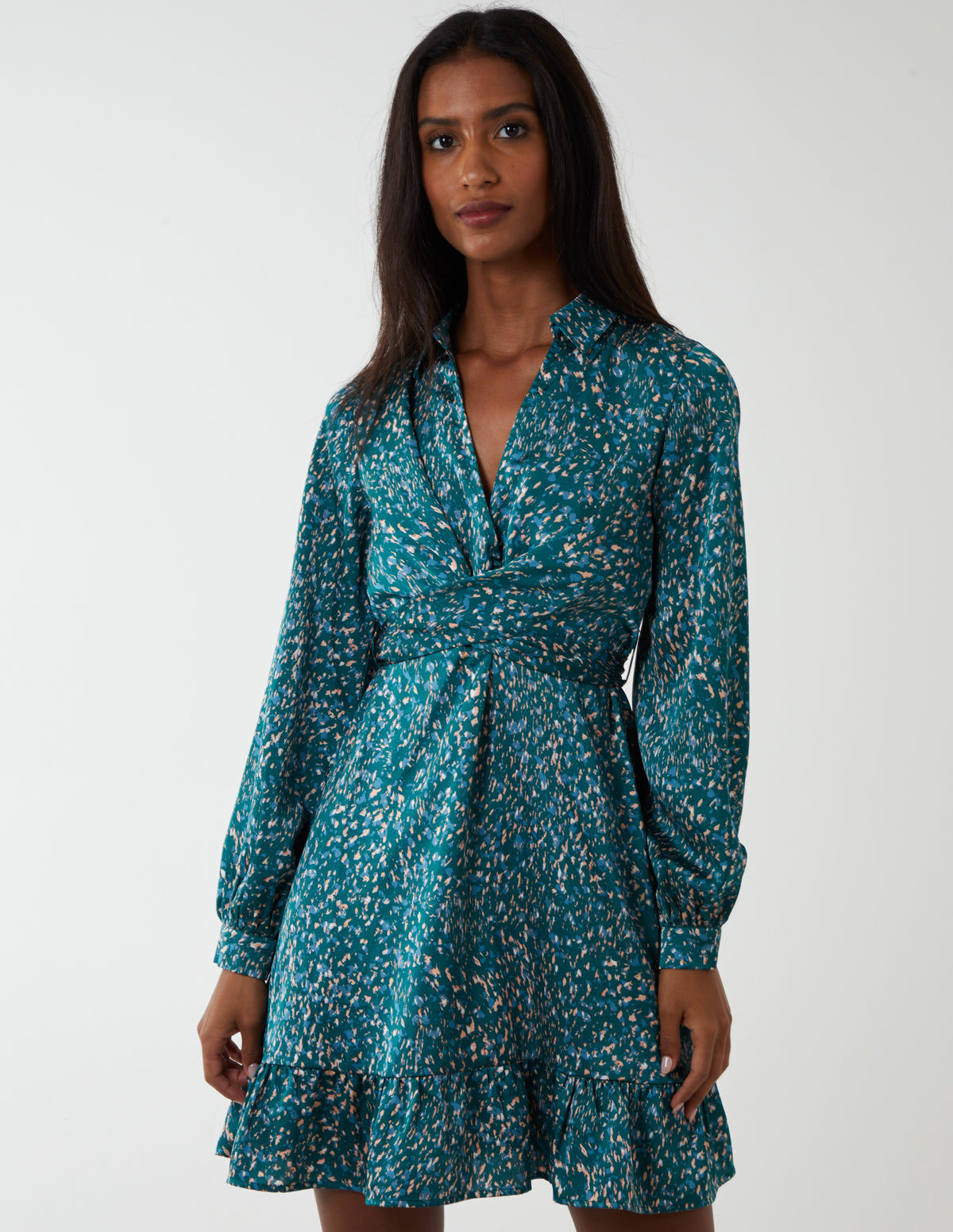 Green | Wrap Bust Mini Shirt Dress | Blue Vanilla Green | Wrap Bust Mini Shirt Dress | Blue Vanilla