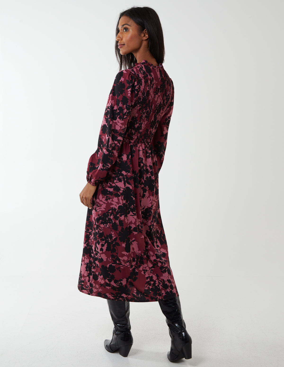 Shirred Bust Wrap Midi Dress Shirred Bust Wrap Midi Dress