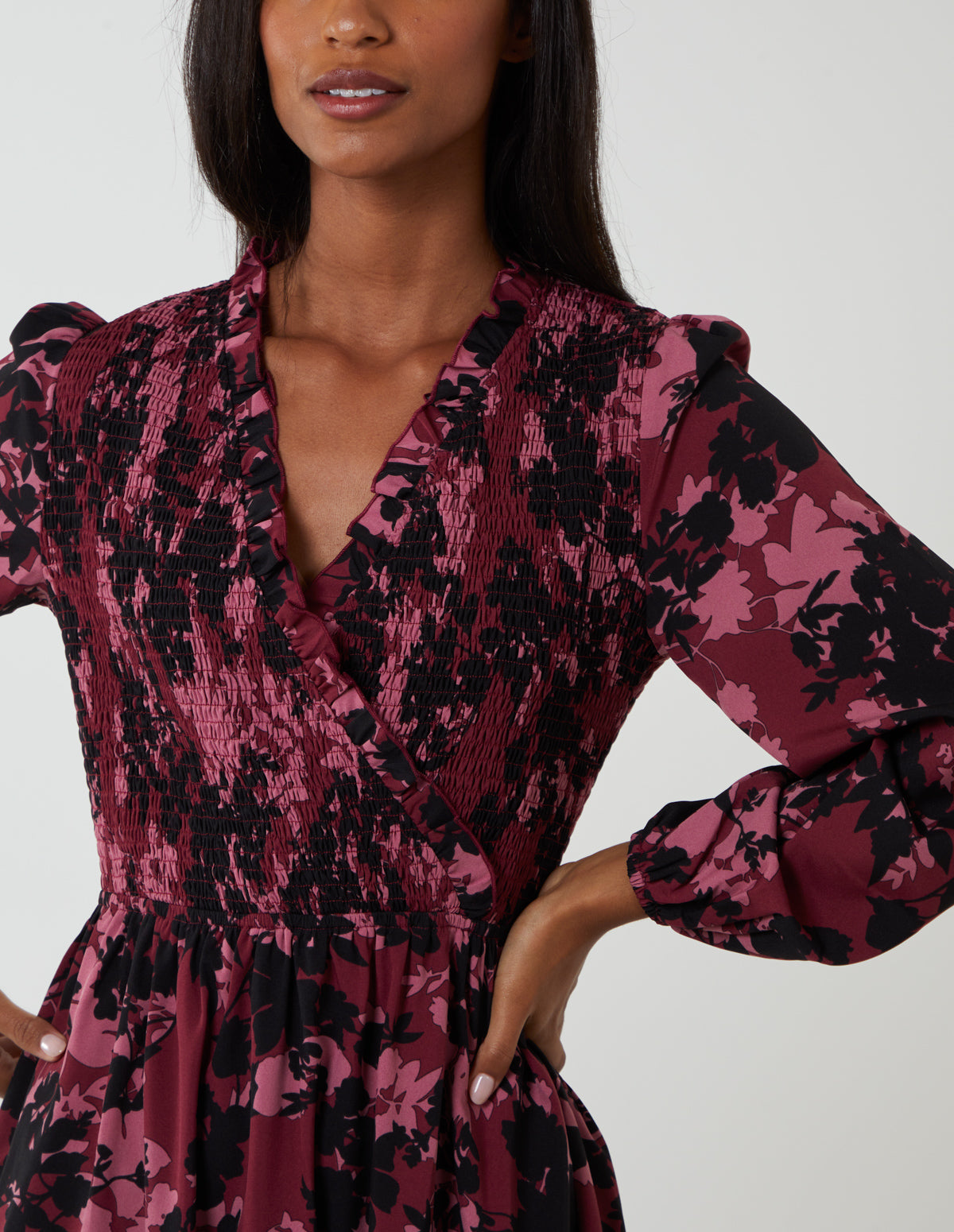 Shirred Bust Wrap Midi Dress Shirred Bust Wrap Midi Dress