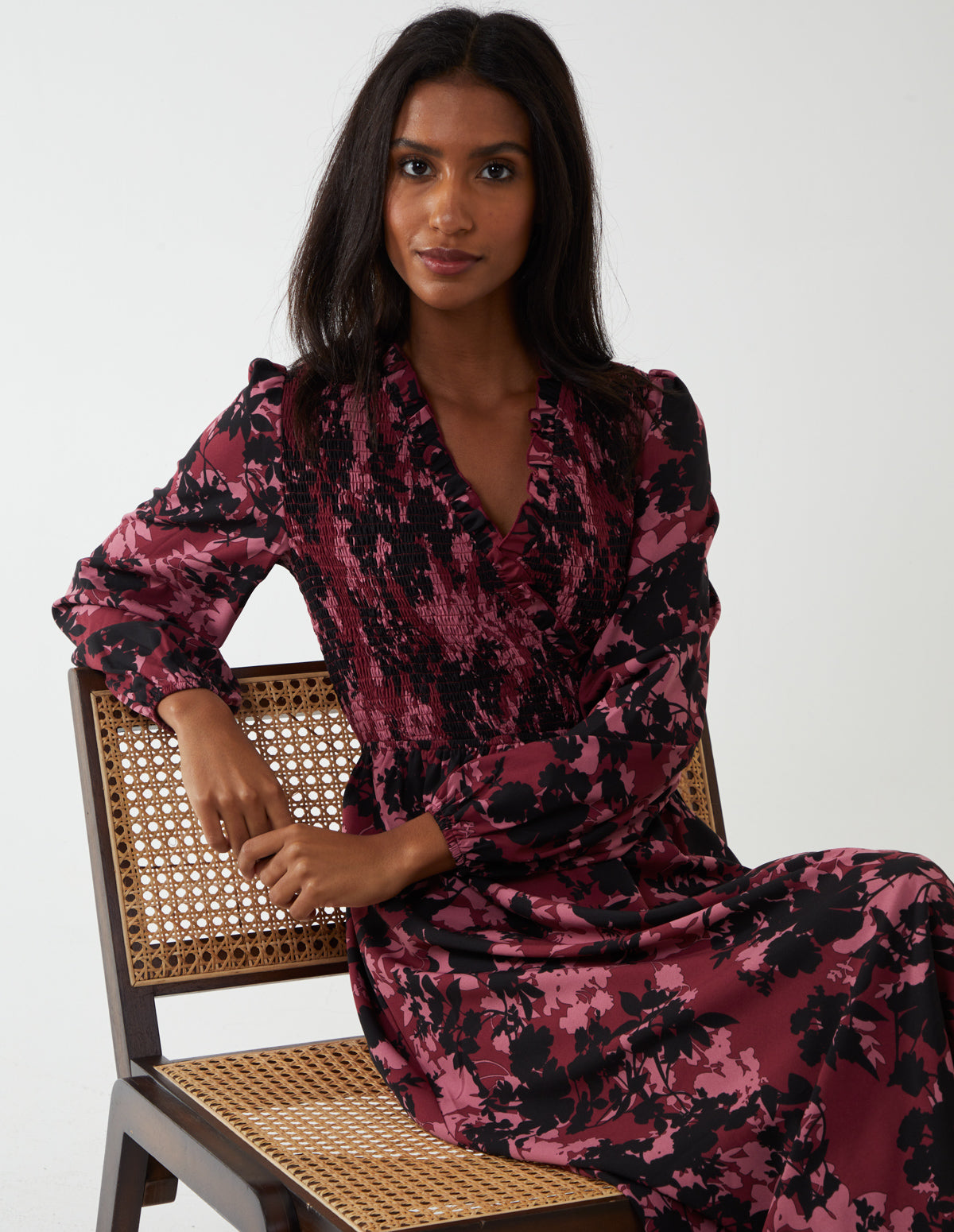 Shirred Bust Wrap Midi Dress Shirred Bust Wrap Midi Dress