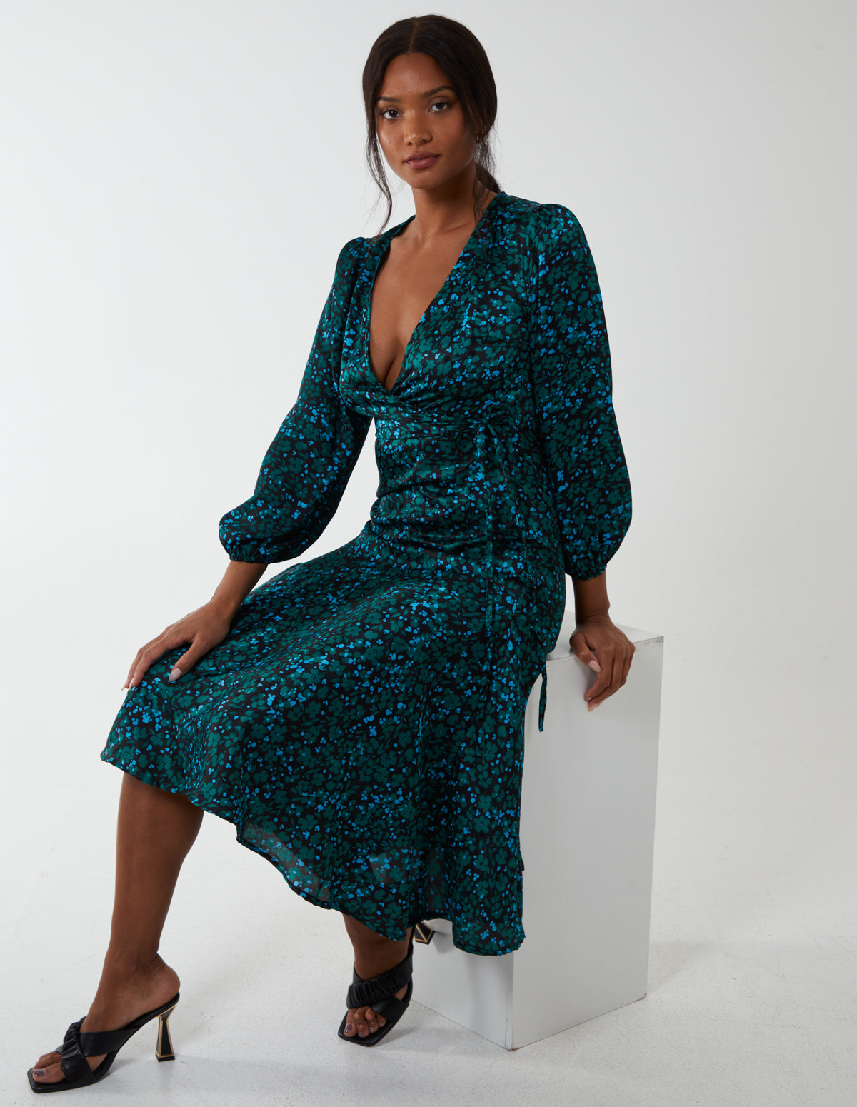 Green | Wrap Front Midi Dress