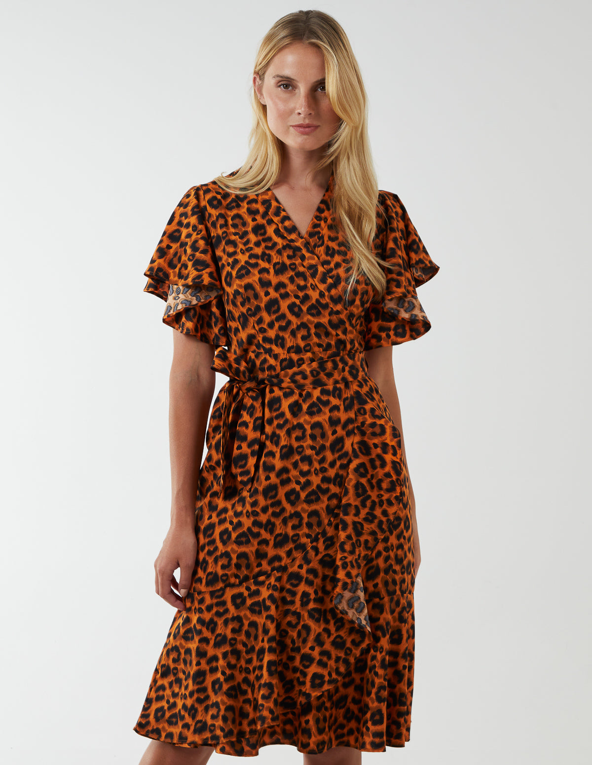 Leopard Print Wrap Ruffle Midi Dress Leopard Print Wrap Ruffle Midi Dress