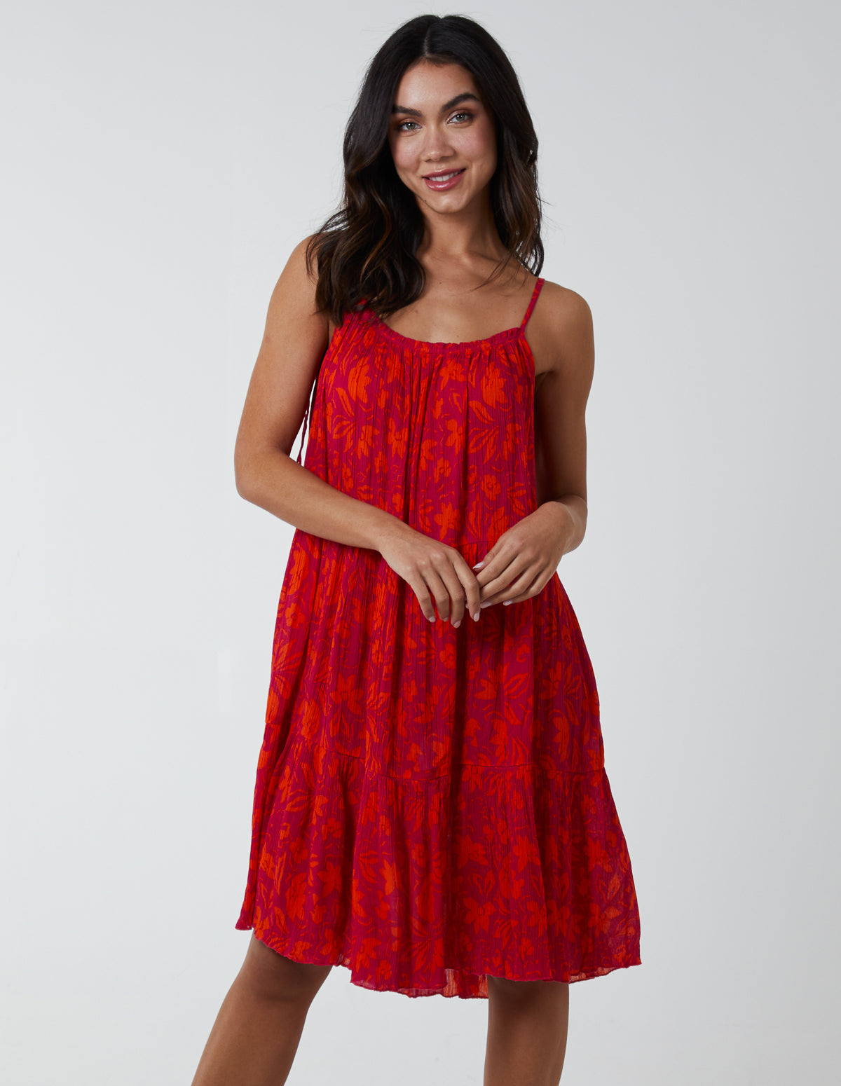 Red, Tiered Cami Mini Dress