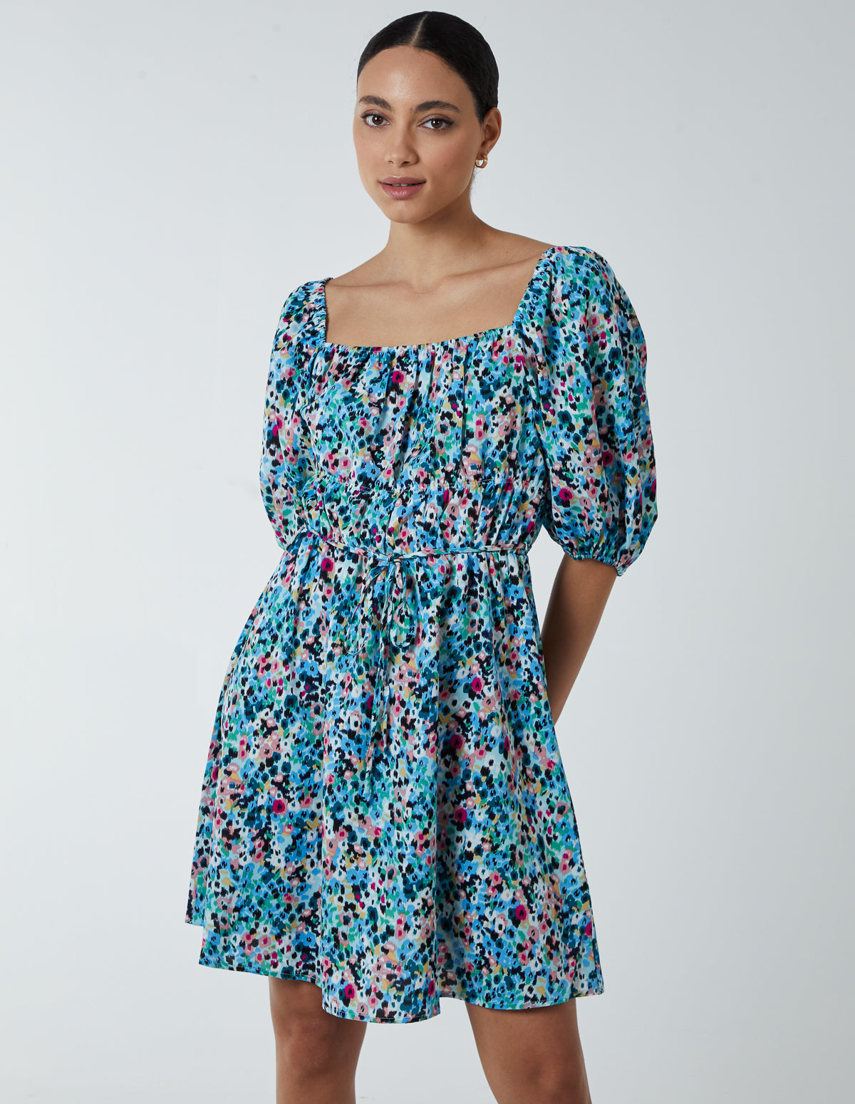 Turquoise | Square Neck Milkmaid Puff Sleeve Mini Dress | Blue Vanilla Turquoise | Square Neck Milkmaid Puff Sleeve Mini Dress | Blue Vanilla