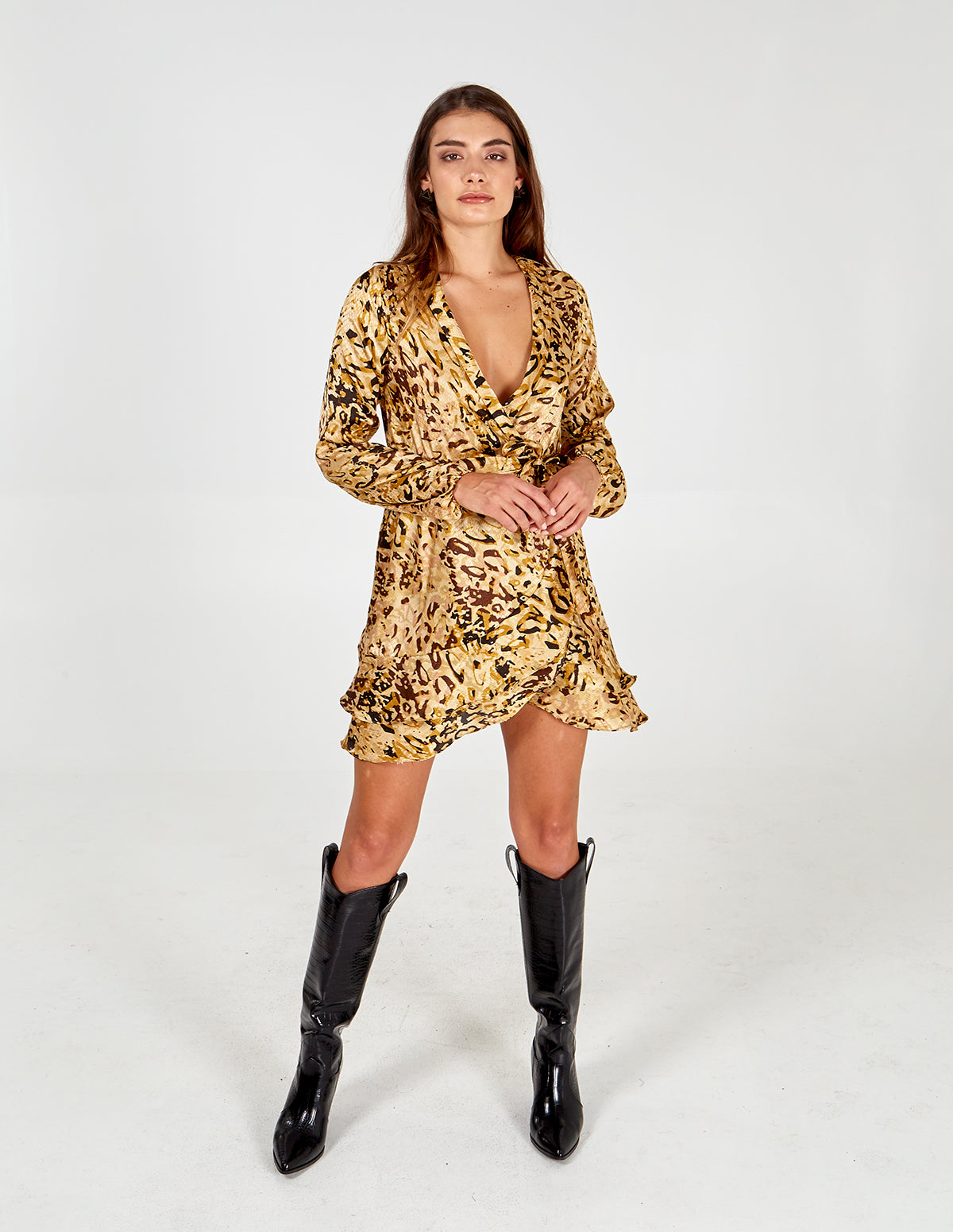 Animal Collared Wrap Dress