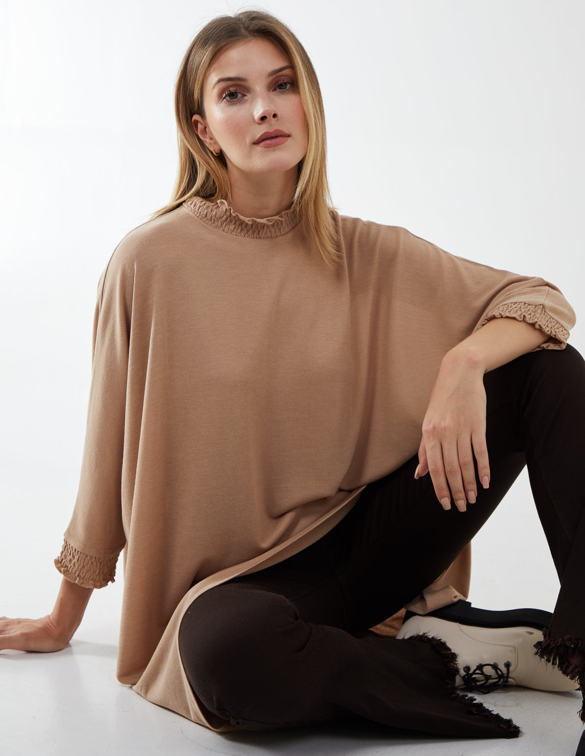 Asymmetric Top Shirred Collar