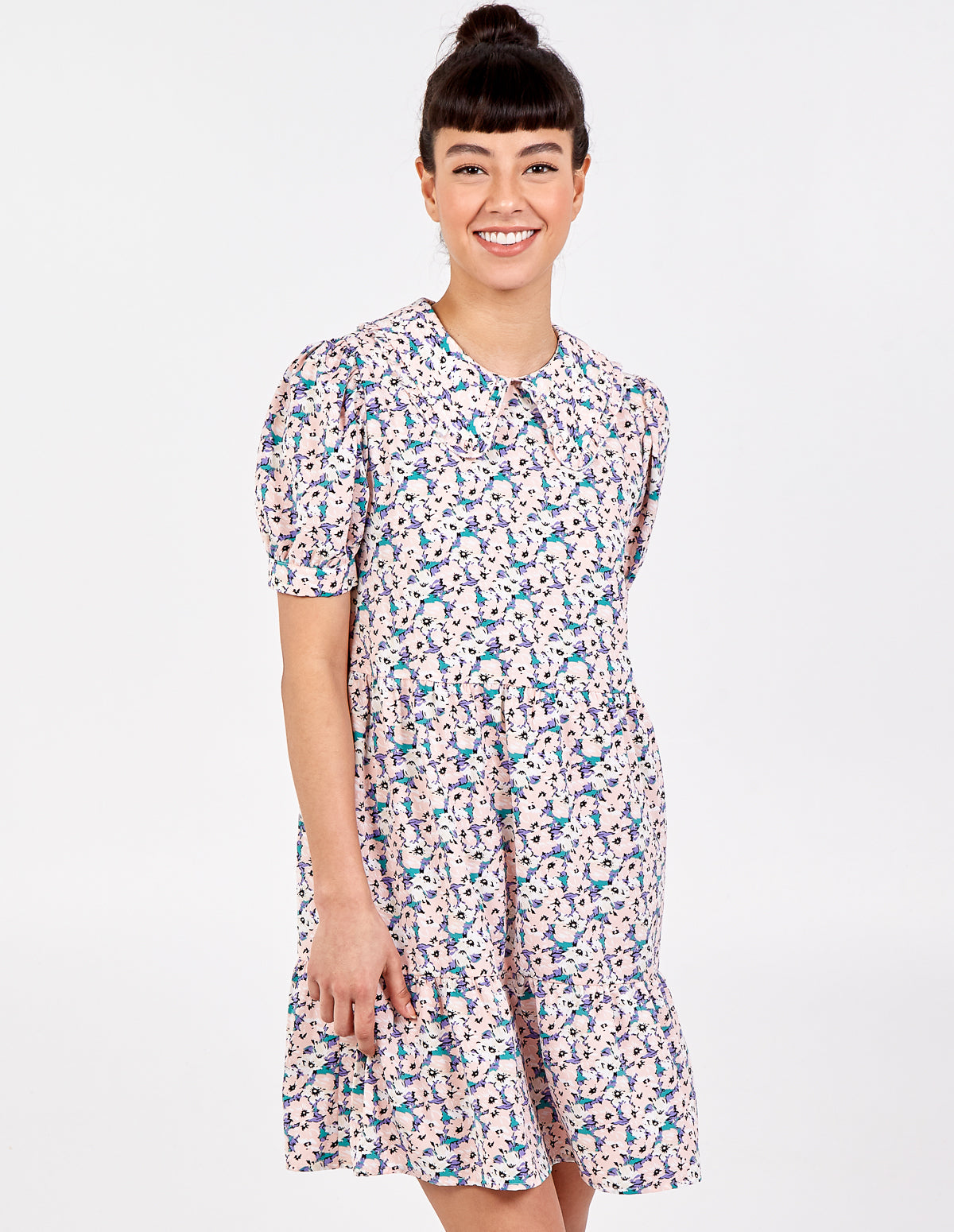 ARIANNA Collar Puff Sleeve Smock Dress