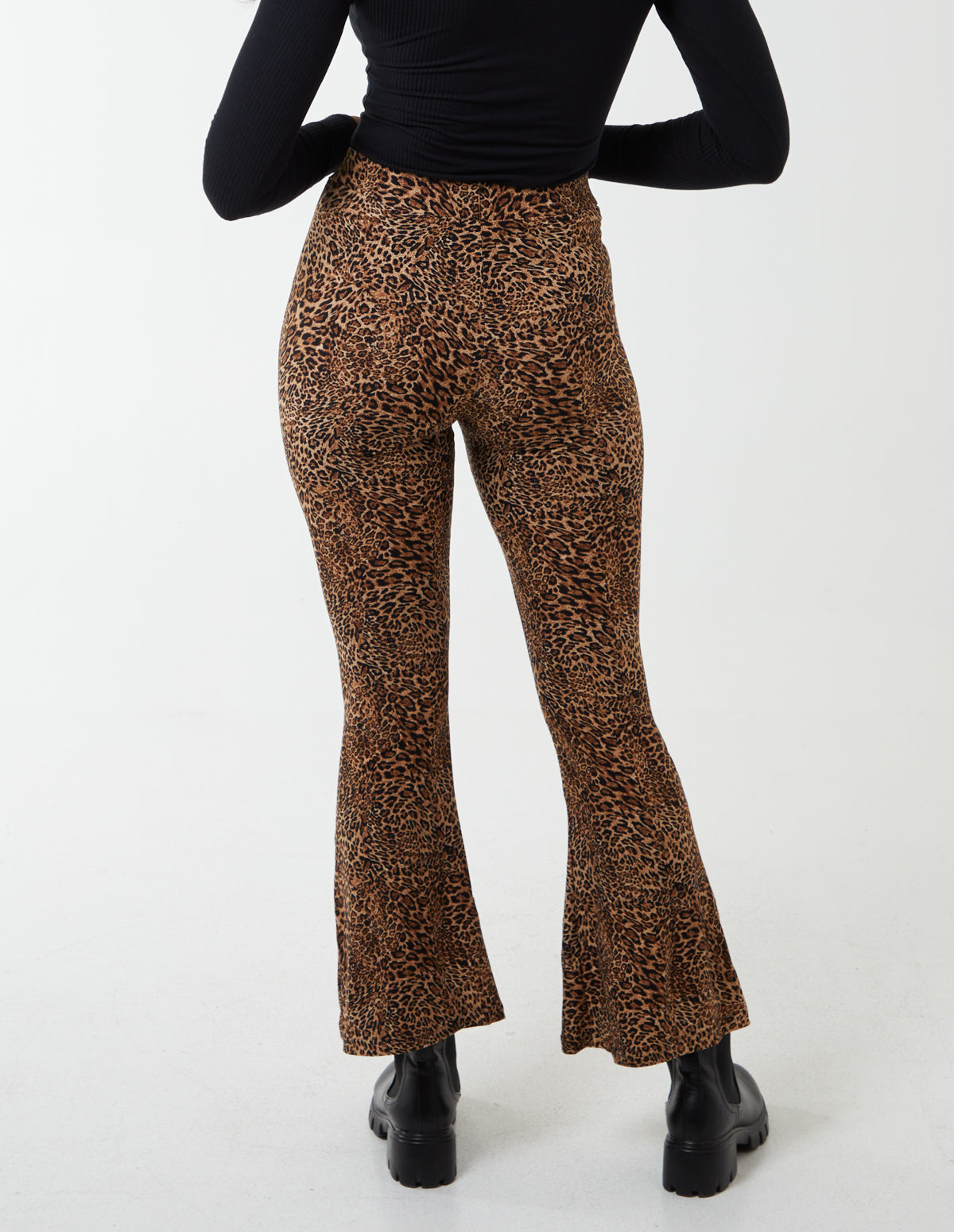 Leopard Print Flared High Waisted Tan Trousers by Blue Vanilla